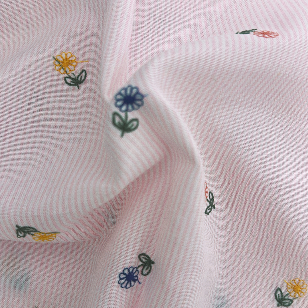 【即納】colorful flower stripe quilting / ストライプ / フラワー / キルティングあり・なし［QU018］