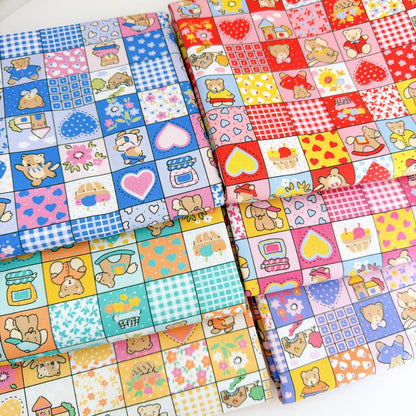 【即納】teddy patchwork twill / くま / パッチワーク / コットン / ツイル［CO072］