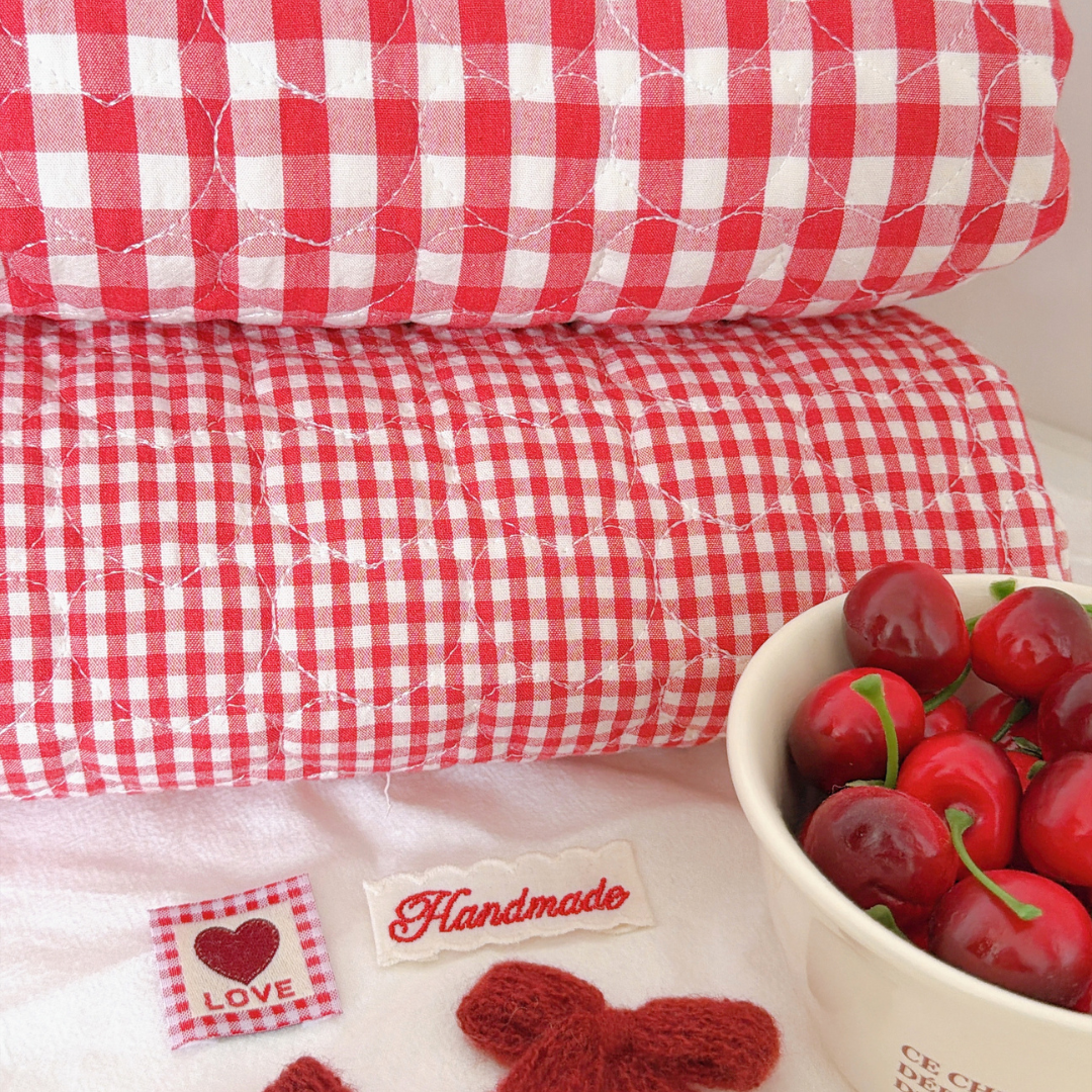 【即納 】red gingham heart quilting / チェック / ギンガム / キルティング［QU048］