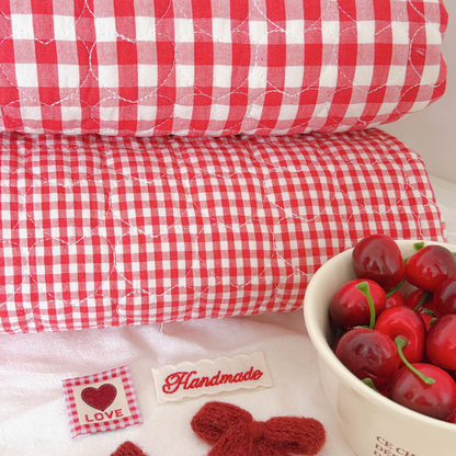【即納 】red gingham heart quilting / チェック / ギンガム / キルティング［QU048］