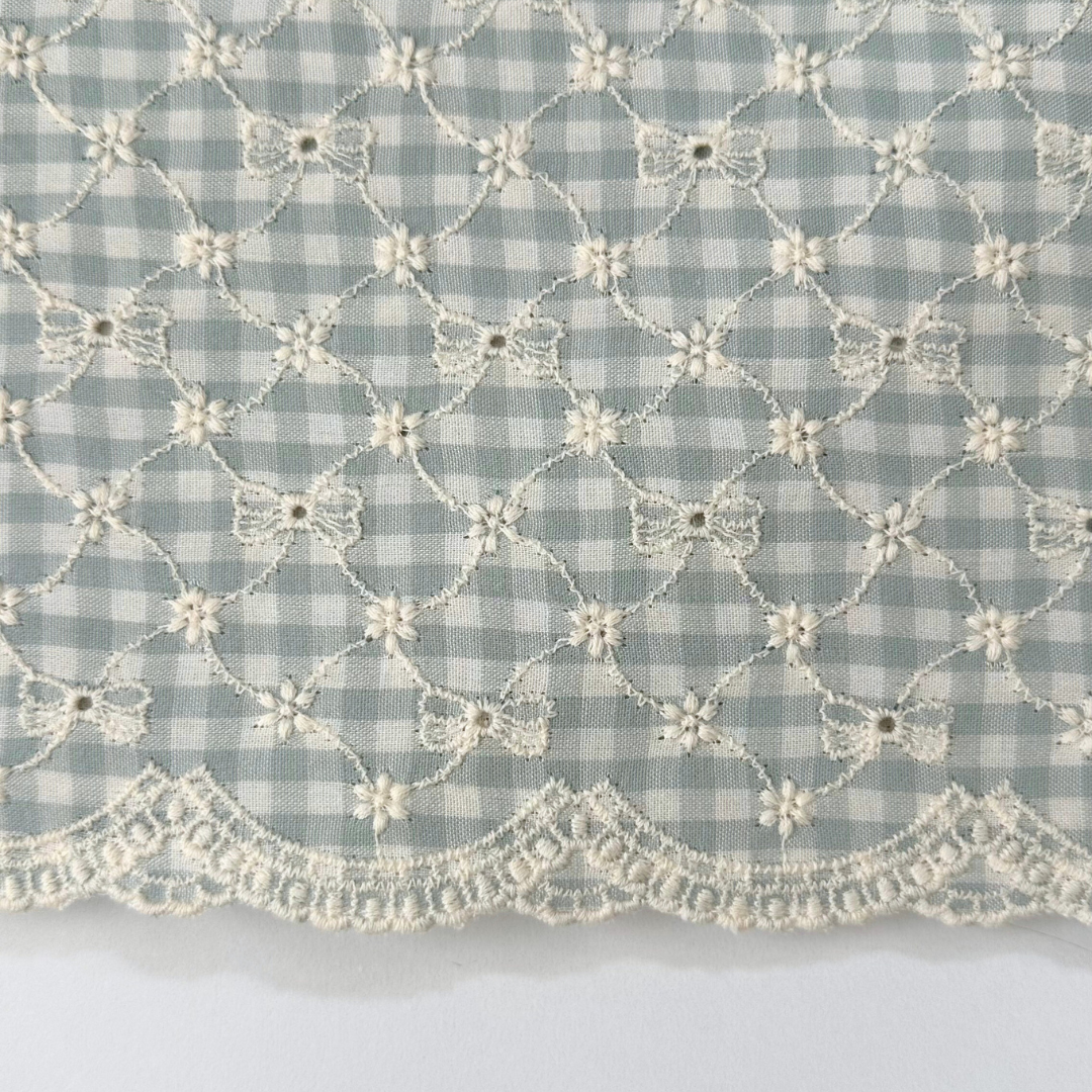 【即納】ribbon flower check  / 刺繍 / コットン / チェック / リボン / フラワー［EM003］