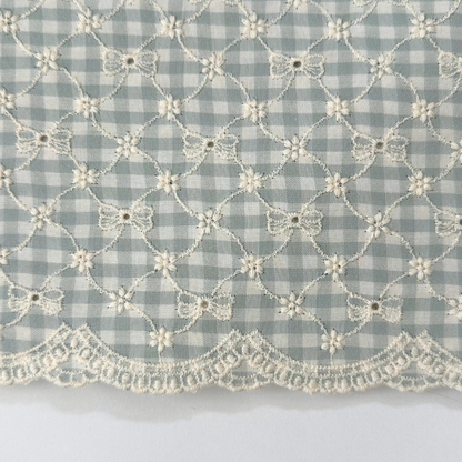 【即納】ribbon flower check  / 刺繍 / コットン / チェック / リボン / フラワー［EM003］