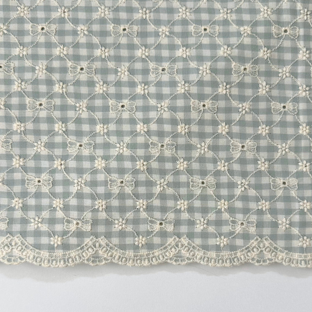 【即納】ribbon flower check  / 刺繍 / コットン / チェック / リボン / フラワー［EM003］