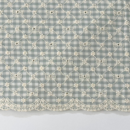 【即納】ribbon flower check  / 刺繍 / コットン / チェック / リボン / フラワー［EM003］