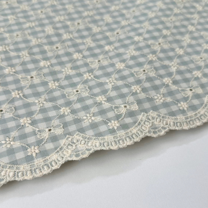 【即納】ribbon flower check  / 刺繍 / コットン / チェック / リボン / フラワー［EM003］