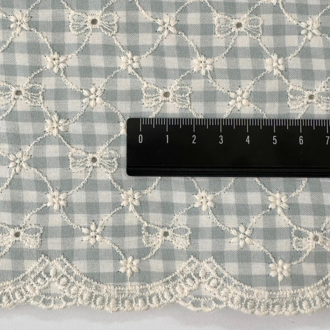 【即納】ribbon flower check  / 刺繍 / コットン / チェック / リボン / フラワー［EM003］