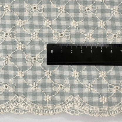 【即納】ribbon flower check  / 刺繍 / コットン / チェック / リボン / フラワー［EM003］