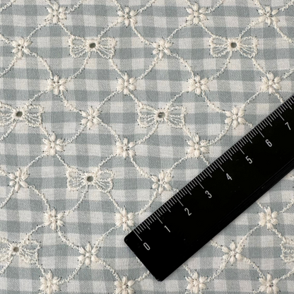 【即納】ribbon flower check  / 刺繍 / コットン / チェック / リボン / フラワー［EM003］