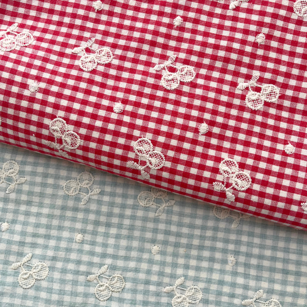 【即納】cherry check  / 刺繍 / コットン / チェック / チェリー［EM001］