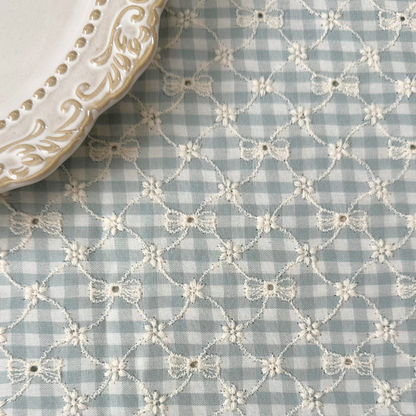 【即納】ribbon flower check  / 刺繍 / コットン / チェック / リボン / フラワー［EM003］