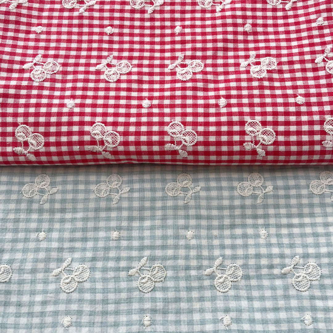 【即納】cherry check  / 刺繍 / コットン / チェック / チェリー［EM001］