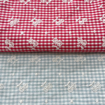 【即納】cherry check  / 刺繍 / コットン / チェック / チェリー［EM001］