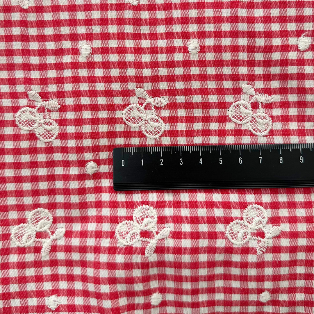 【即納】cherry check  / 刺繍 / コットン / チェック / チェリー［EM001］