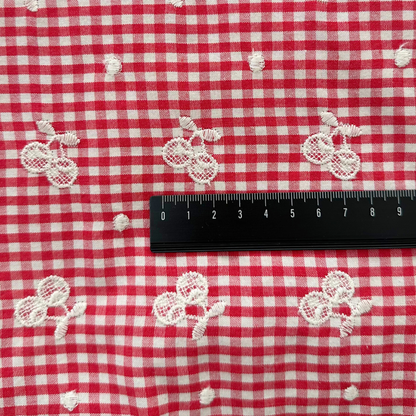 【即納】cherry check  / 刺繍 / コットン / チェック / チェリー［EM001］