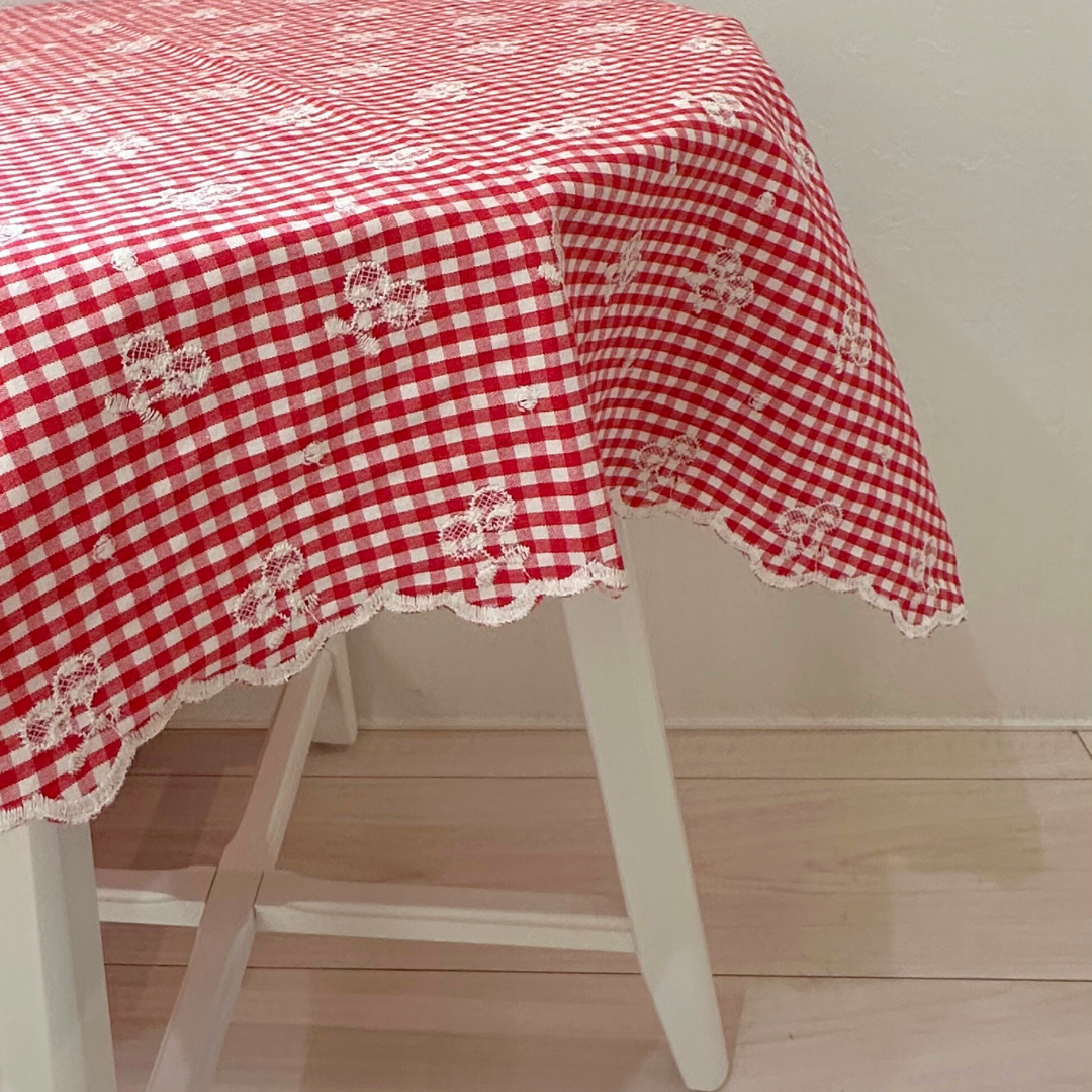 【即納】cherry check  / 刺繍 / コットン / チェック / チェリー［EM001］