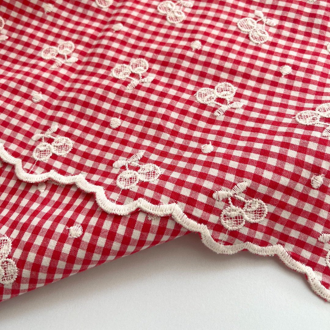 【即納】cherry check  / 刺繍 / コットン / チェック / チェリー［EM001］