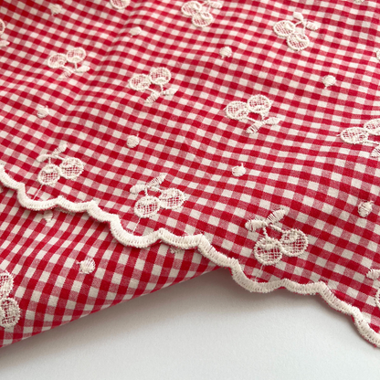 【即納】cherry check  / 刺繍 / コットン / チェック / チェリー［EM001］