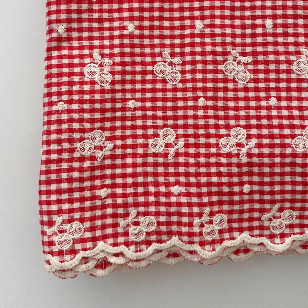 【即納】cherry check  / 刺繍 / コットン / チェック / チェリー［EM001］