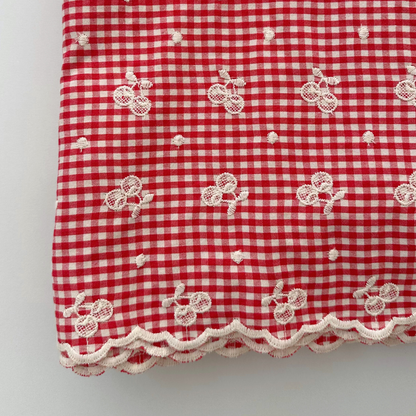 【即納】cherry check  / 刺繍 / コットン / チェック / チェリー［EM001］