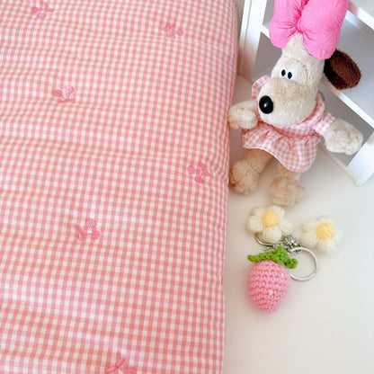 【即納】pink gingham cherry quilting / チェリー / ギンガム / チェック / コットン / キルティング［QU036］