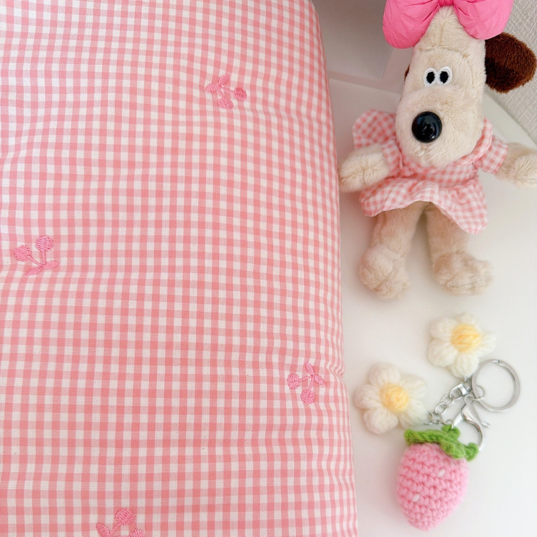 【即納】pink gingham cherry quilting / チェリー / ギンガム / チェック / コットン / キルティング［QU036］