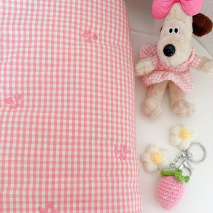 【即納】pink gingham cherry quilting / チェリー / ギンガム / チェック / コットン / キルティング［QU036］