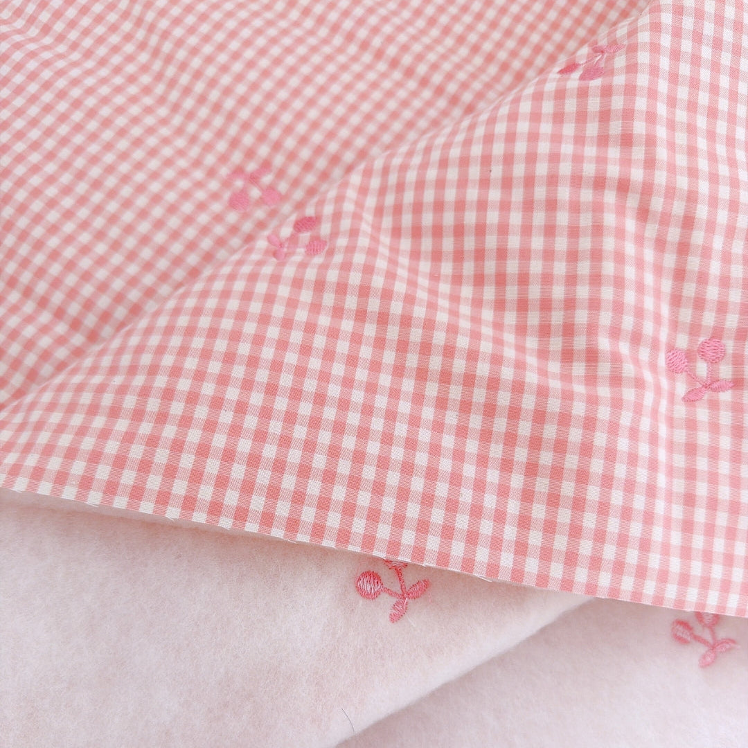 【即納】pink gingham cherry quilting / チェリー / ギンガム / チェック / コットン / キルティング［QU036］