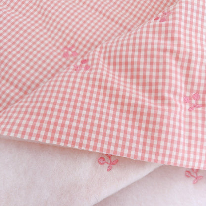 【即納】pink gingham cherry quilting / チェリー / ギンガム / チェック / コットン / キルティング［QU036］