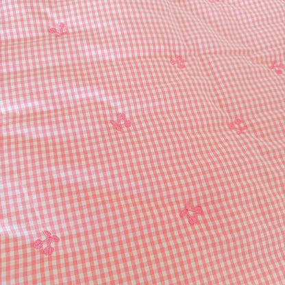 【即納】pink gingham cherry quilting / チェリー / ギンガム / チェック / コットン / キルティング［QU036］