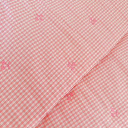 【即納】pink gingham cherry quilting / チェリー / ギンガム / チェック / コットン / キルティング［QU036］