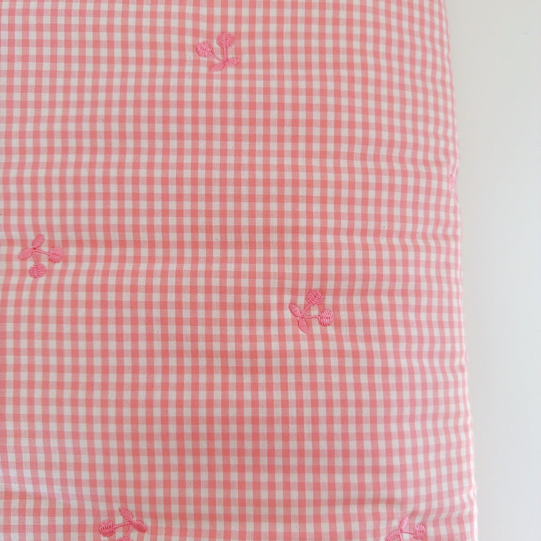 【即納】pink gingham cherry quilting / チェリー / ギンガム / チェック / コットン / キルティング［QU036］
