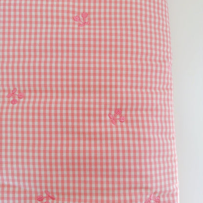【即納】pink gingham cherry quilting / チェリー / ギンガム / チェック / コットン / キルティング［QU036］