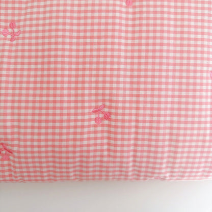 【即納】pink gingham cherry quilting / チェリー / ギンガム / チェック / コットン / キルティング［QU036］