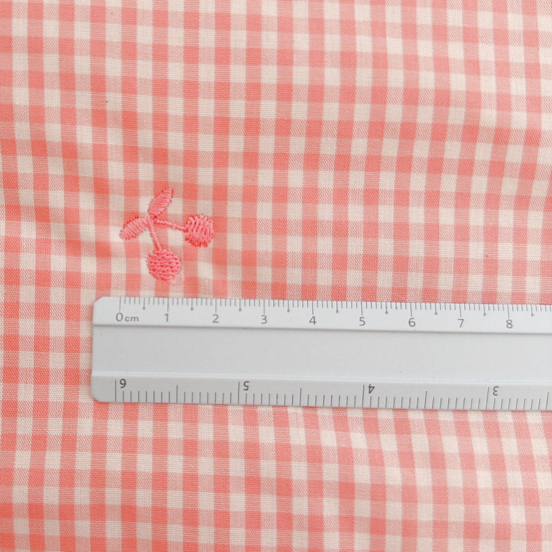 【即納】pink gingham cherry quilting / チェリー / ギンガム / チェック / コットン / キルティング［QU036］