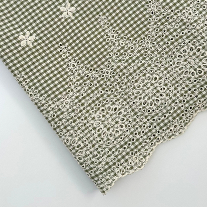 【即納】flower check  / 刺繍 / コットン / チェック / フラワー［EM002］