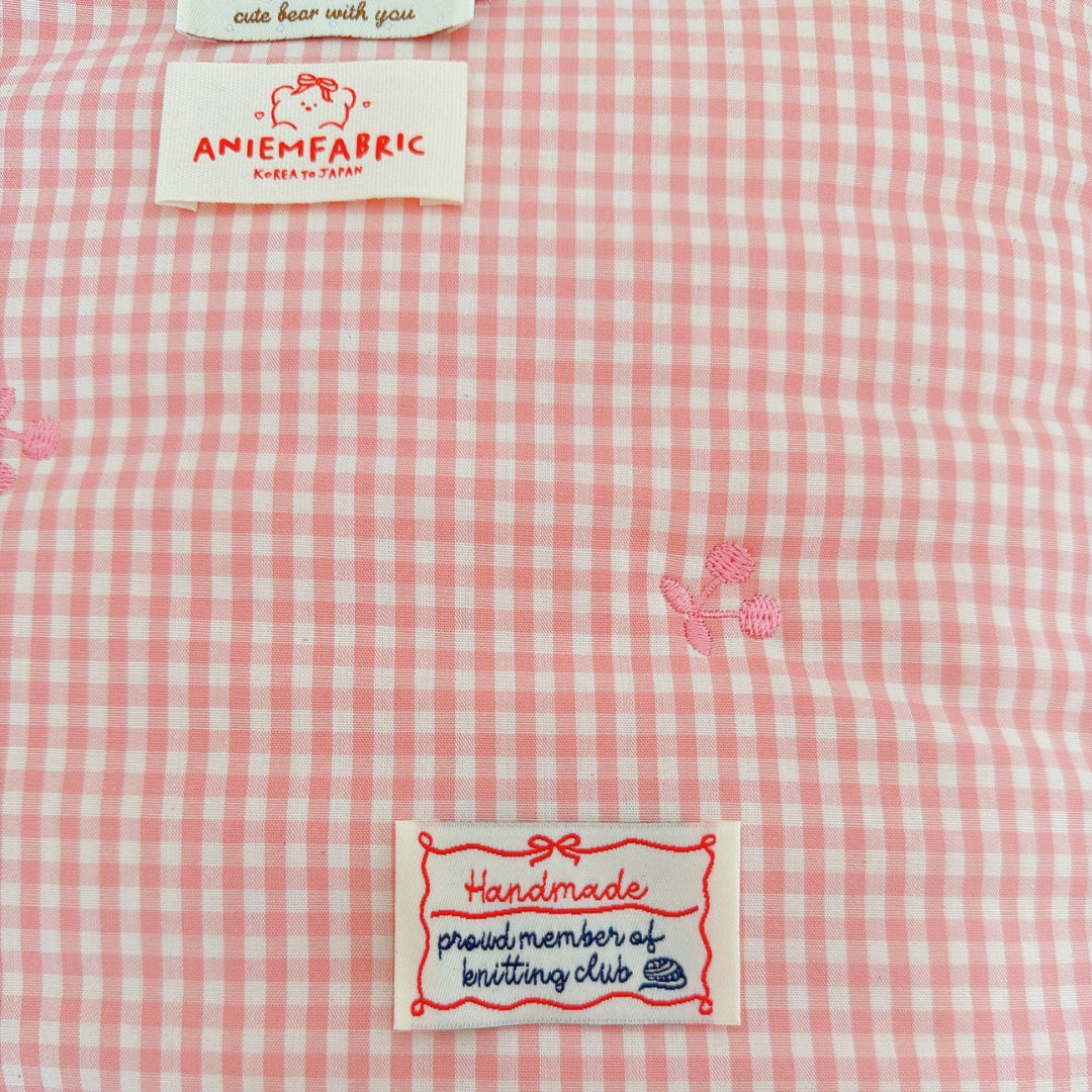 【即納】pink gingham cherry quilting / チェリー / ギンガム / チェック / コットン / キルティング［QU036］