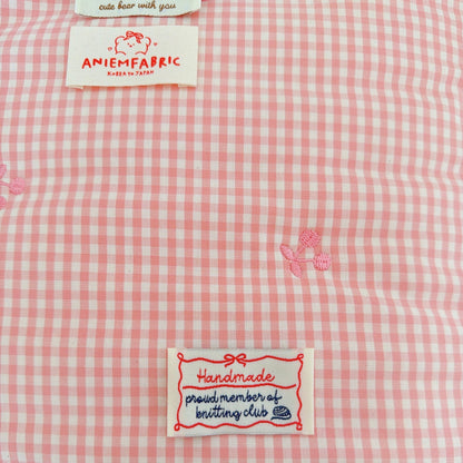 【即納】pink gingham cherry quilting / チェリー / ギンガム / チェック / コットン / キルティング［QU036］