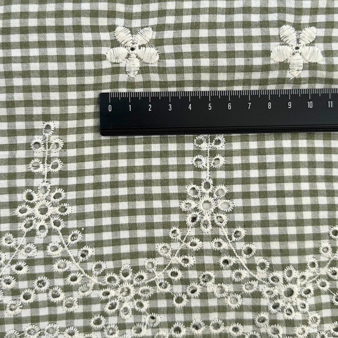 【即納】flower check  / 刺繍 / コットン / チェック / フラワー［EM002］