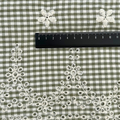 【即納】flower check  / 刺繍 / コットン / チェック / フラワー［EM002］