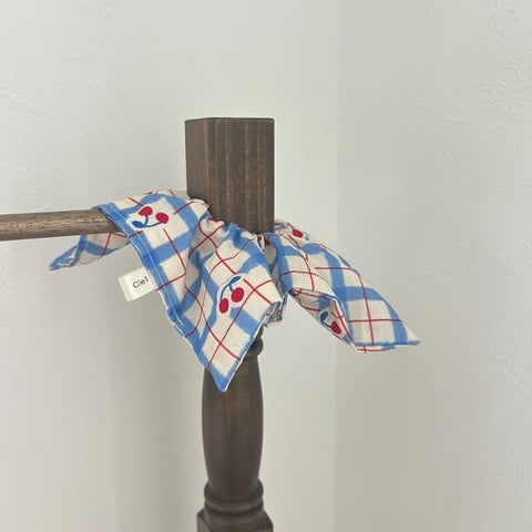 【即納】vintage blue check cherry  / コットン / チェック / チェリー /［CO009］