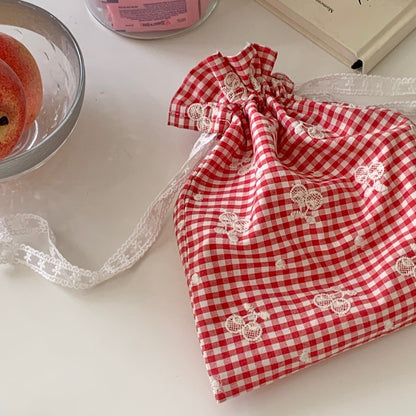 【即納】cherry check  / 刺繍 / コットン / チェック / チェリー［EM001］