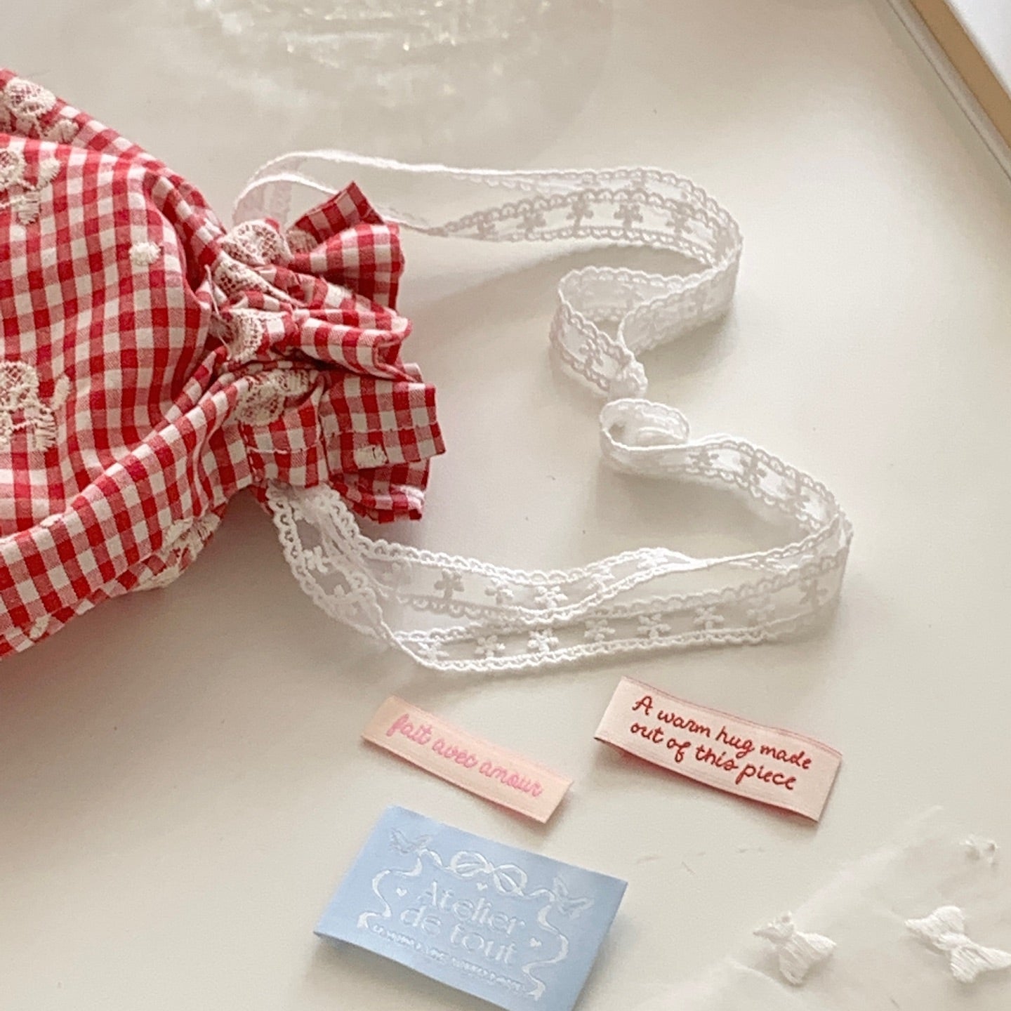 【即納】cherry check  / 刺繍 / コットン / チェック / チェリー［EM001］