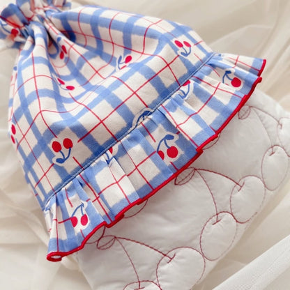 【即納】vintage blue check cherry  / コットン / チェック / チェリー /［CO009］