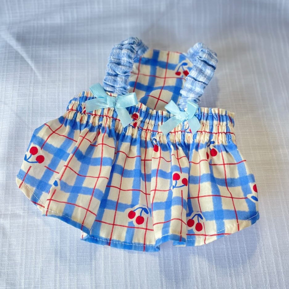 【即納】vintage blue check cherry  / コットン / チェック / チェリー /［CO009］