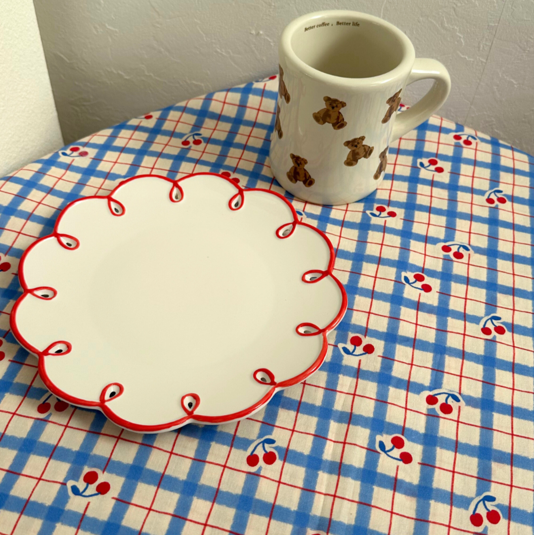 【即納】vintage blue check cherry  / コットン / チェック / チェリー /［CO009］