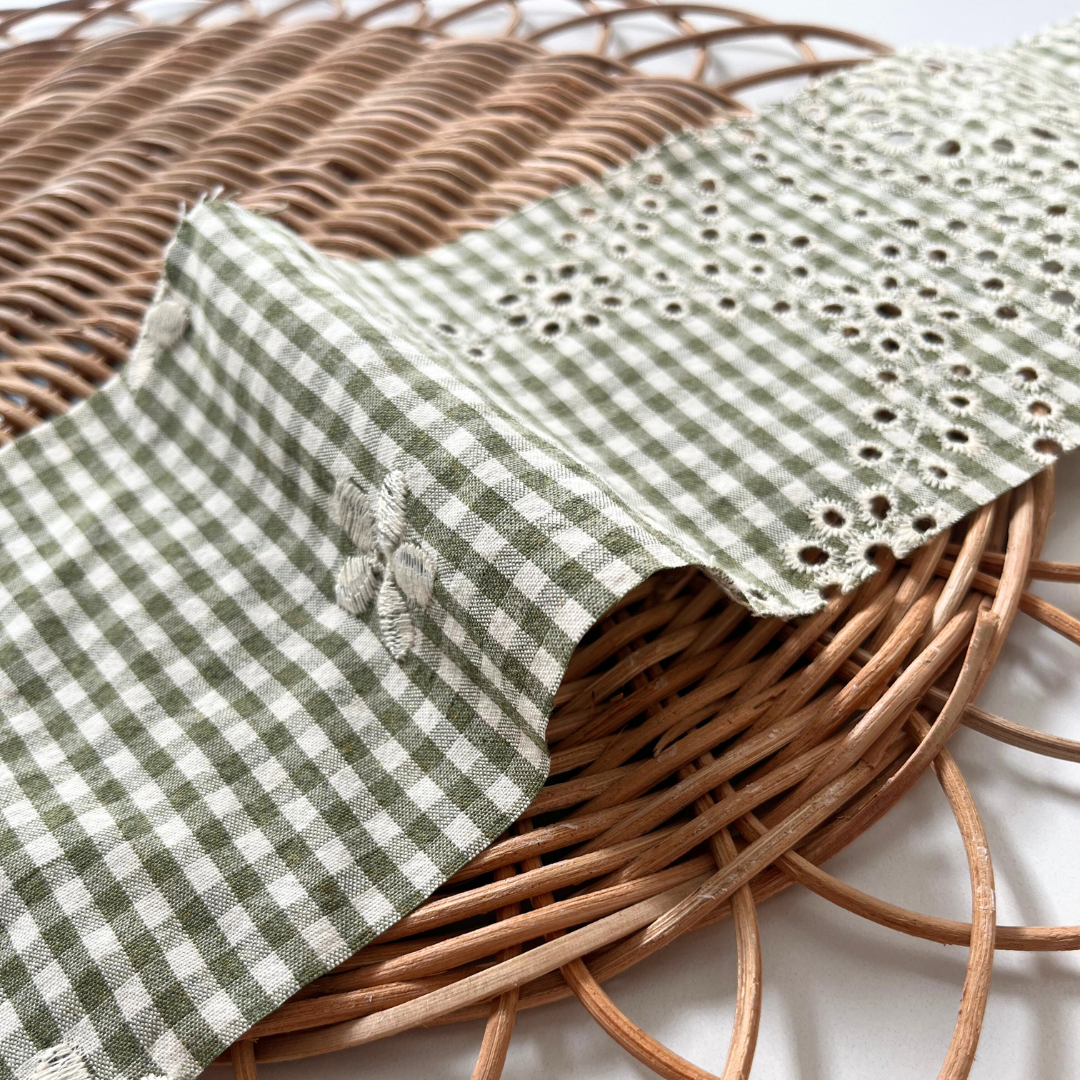 【即納】flower check  / 刺繍 / コットン / チェック / フラワー［EM002］