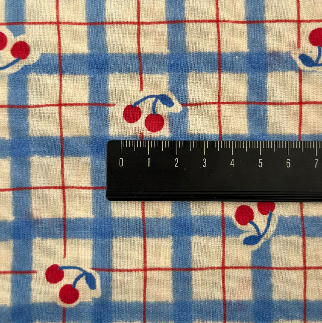 【即納】vintage blue check cherry  / コットン / チェック / チェリー /［CO009］