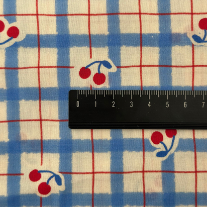 【即納】vintage blue check cherry  / コットン / チェック / チェリー /［CO009］