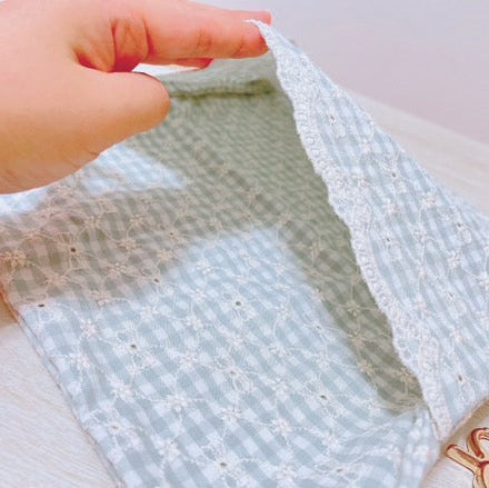 【即納】ribbon flower check  / 刺繍 / コットン / チェック / リボン / フラワー［EM003］