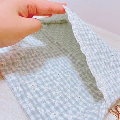 【即納】ribbon flower check  / 刺繍 / コットン / チェック / リボン / フラワー［EM003］